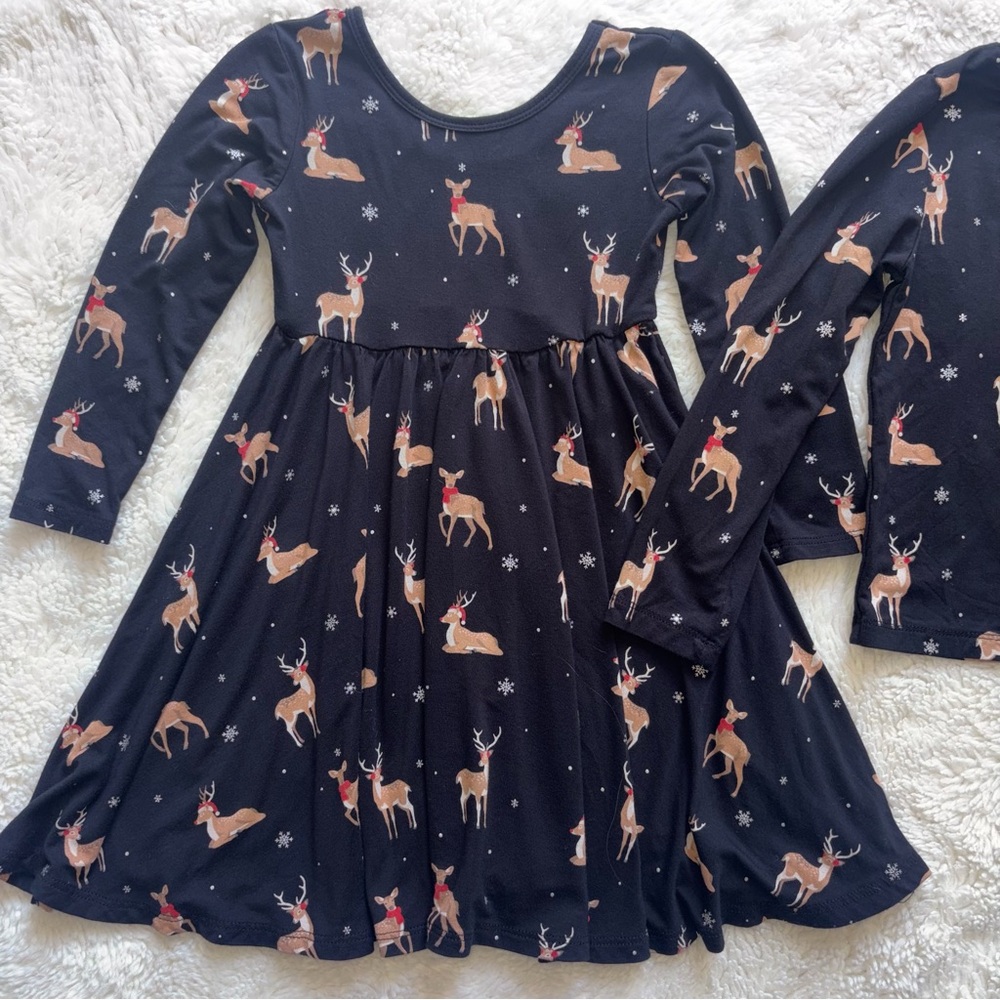 Two Kyte Baby Girls 3T Midnight Deer Twirl LS Dress + LS Tee Shirt Christmas Lot - Picture 2 of 10